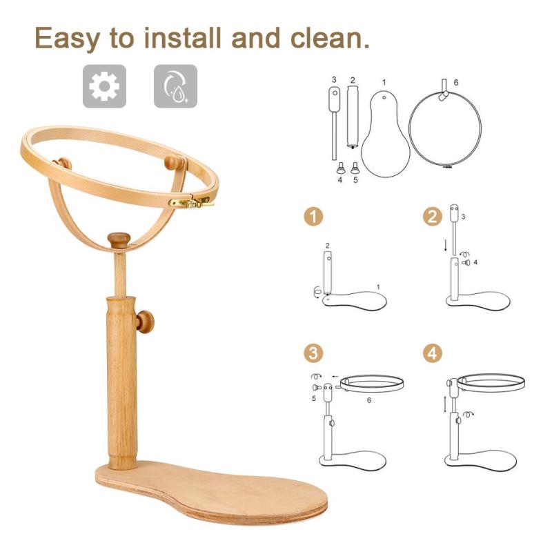 حامل طارة تطريز خشبي قابل للتعديل مع قاعدة