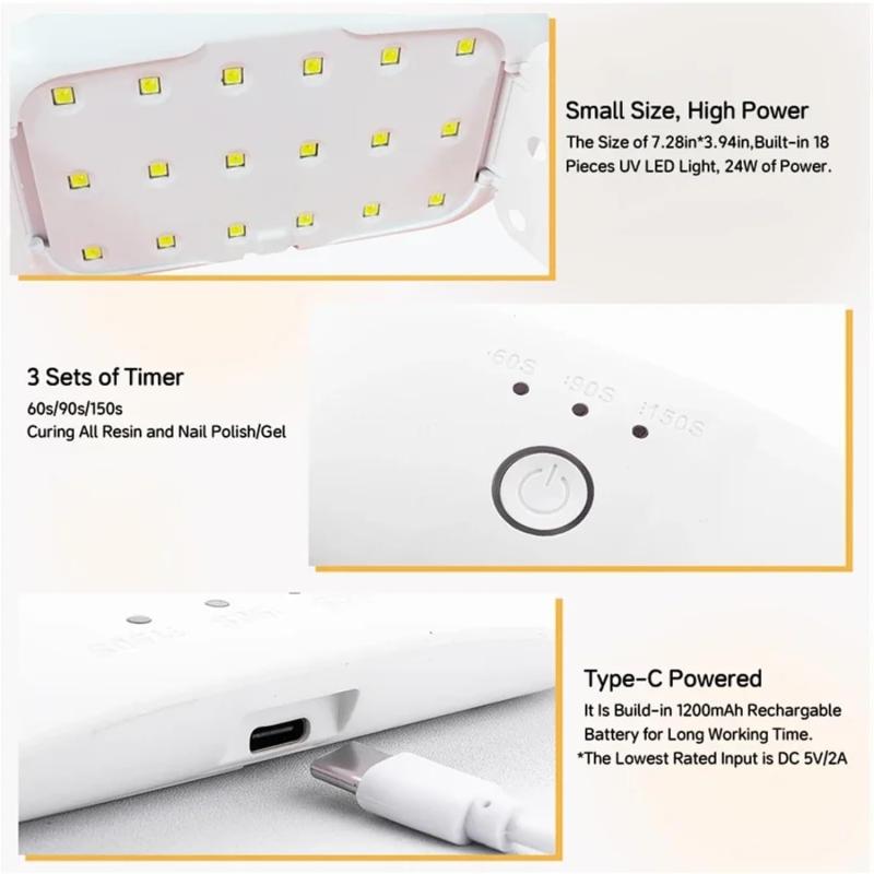 24W Rechargeable UV LED Nail Lamp Mini Nail Dryer