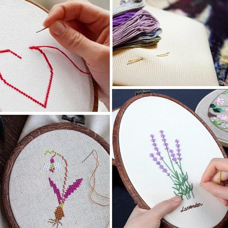 طارة تطريز بيضاوية بنقشة خشب