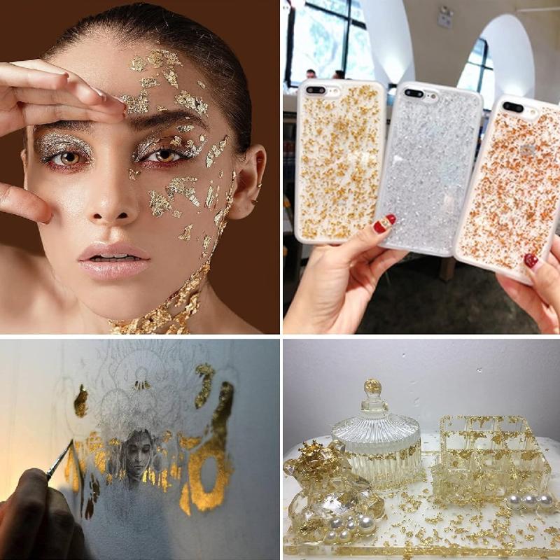 Gold Leaf Flakes 5g Jar – Metallic Foil for Resin, Art & Crafts