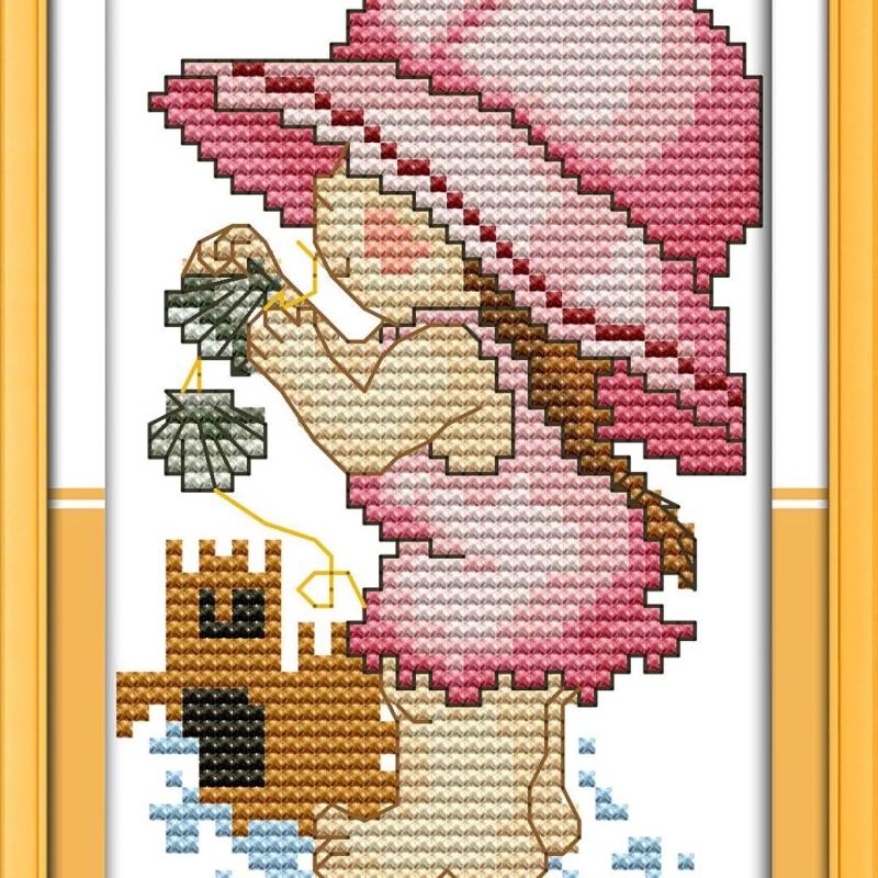 طقم تطريز كروس ستيتش مطبوع صغير 11CT تصميم صيفي للأطفال