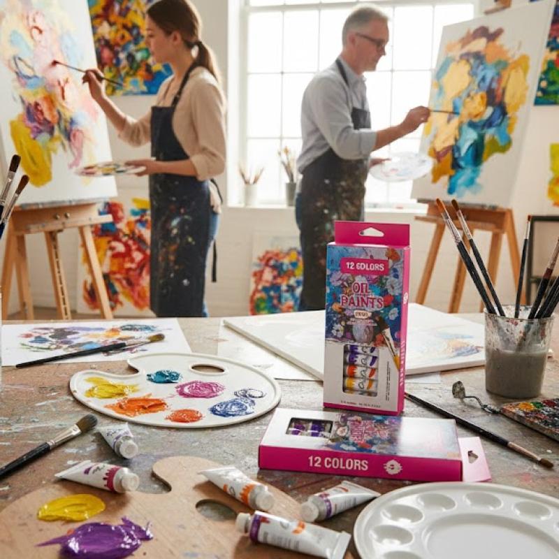طقم ألوان زيتية 12 لون – ألوان فنية عالية الجودة